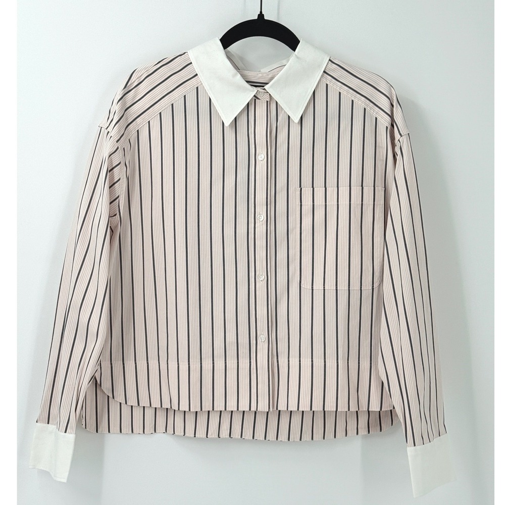 NWT White House Black Market Pocket Poplin Shirt Striped sz 12 office preppy top